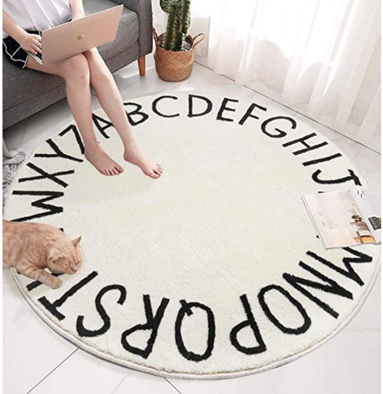 Realhomes Letters Round Rugalphabet Floor Carpettrain Non Slip Circle  Rugsanimal Anti Slip Mattoddler Area Rugsbeige Rug for Kid's Room 